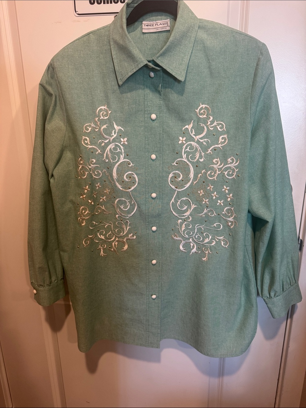 Mint Green Embroidered Button-Front Women's Shirt